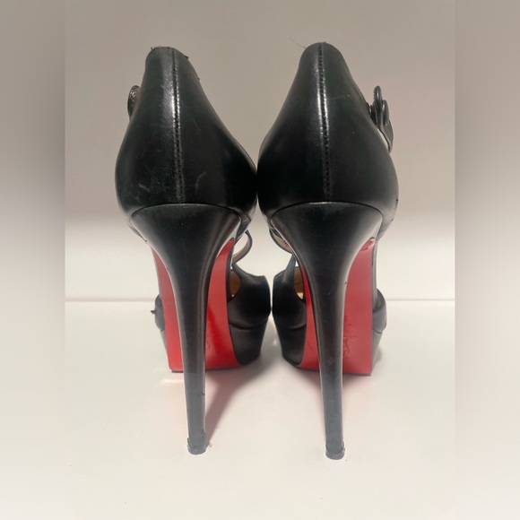 CHRISTIAN LOUBOUTIN Black Leather Criss Cross Platform Pumps Size 38.5 - Picture 4 of 7